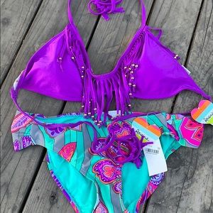 Boho flowers & fringe bikini set
